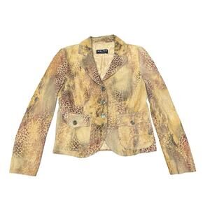 Walter Leather Goat Suede Jacket Leopard Print Statement Blazer EU 42 M L